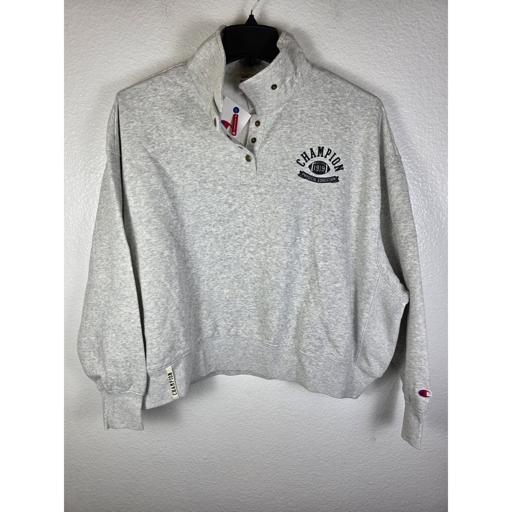 Champion Rec Center 1/4 Snap Crop Pullover Ash Heather Gray 1X